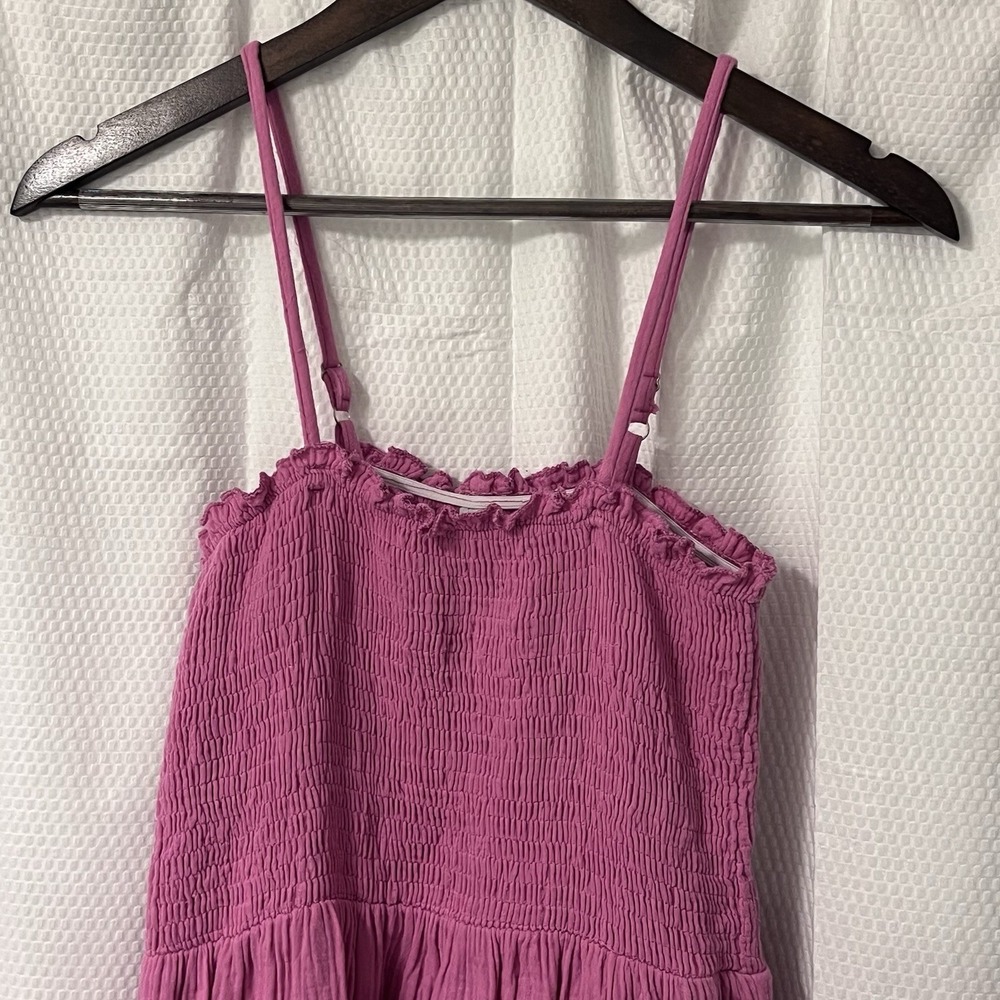Raviya Dress Women's S Smocked Pink Hi Low Spaghetti‎ Sleeve Tank Midi Cotton EC